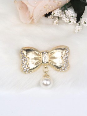 Rhinestone and Pearl Bowknot Brooch Clip