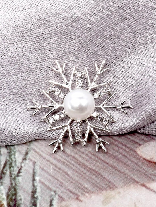 Snowflake Rhinestone Brooch W/ Pearl