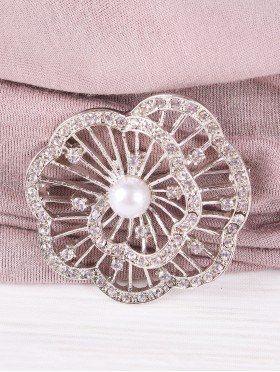 Flower Design Rhinestone Brooch 