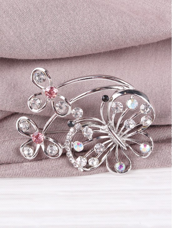 Butterfly Design Rhinestone Brooch 