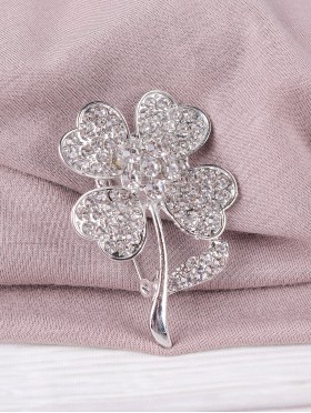 Clover Design Rhinestone Brooch 