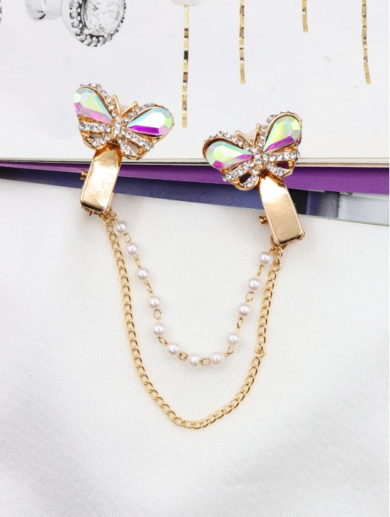 Clip on Rhinestone Butterfly Brooch/Sweater Link Clip