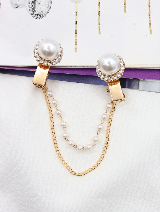 Clip on Rhinestone & Pearl Brooch/Sweater Link Clip