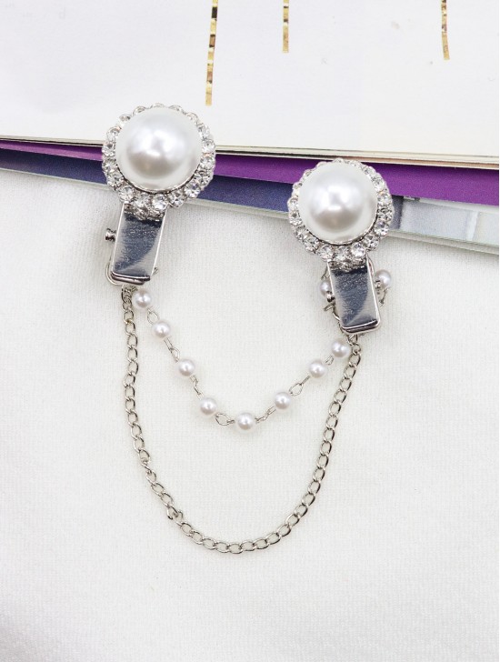 Clip on Rhinestone & Pearl Brooch/Sweater Link Clip