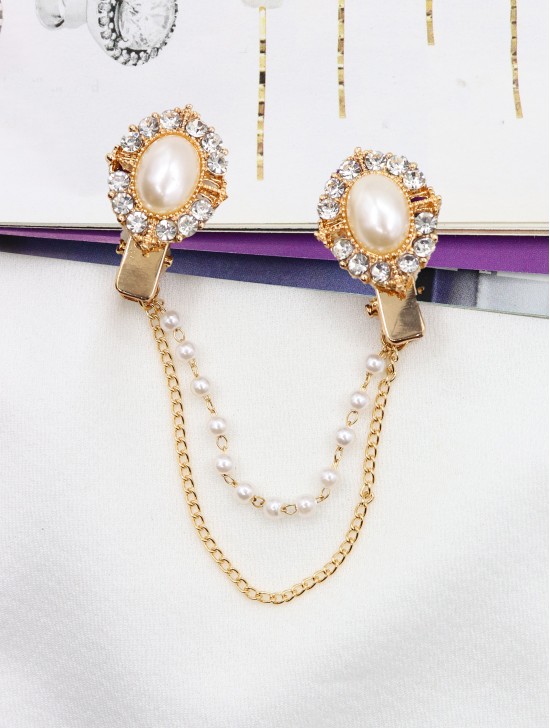 Clip on Rhinestone & Pearl Brooch/Sweater Link Clip