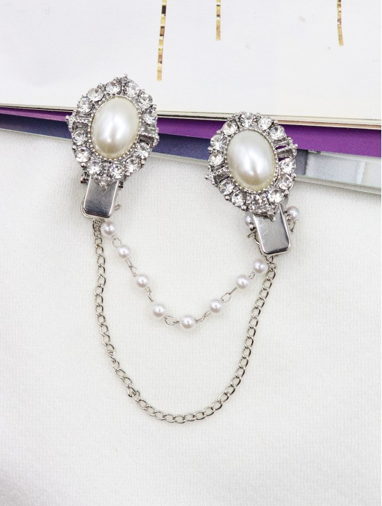 Clip on Rhinestone & Pearl Brooch/Sweater Link Clip