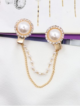 Clip on Rhinestone & Pearl Brooch/Sweater Link Clip