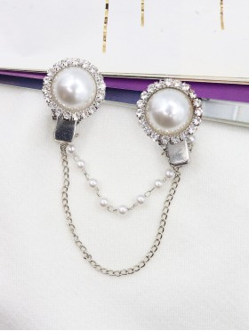 Clip on Rhinestone & Pearl Brooch/Sweater Link Clip