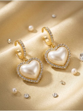 Rhinestone Heart Design Earrings
