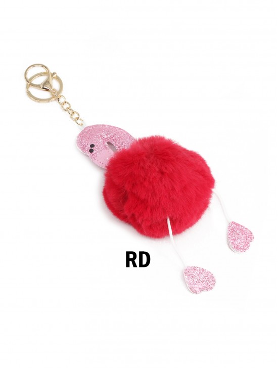 Flamingo Keychain W/ Fur Ball