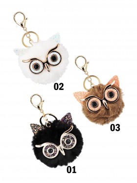 Owl Keychain W/ Fur Ball