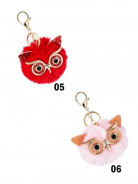 Owl Keychain W/ Fur Ball