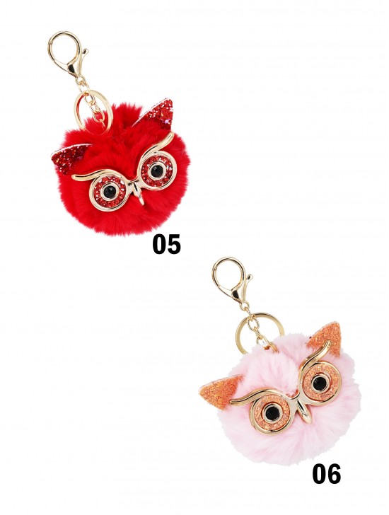 Owl Keychain W/ Fur Ball