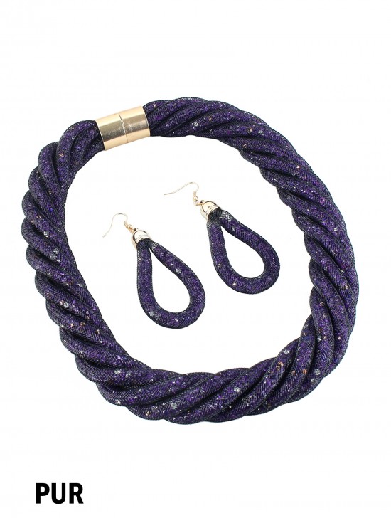 SPARKLE TUBE TWIST NECKLACE AND EARRING SET