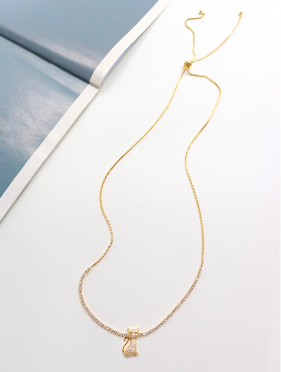 Cat Pendant Rhinestone Necklace 