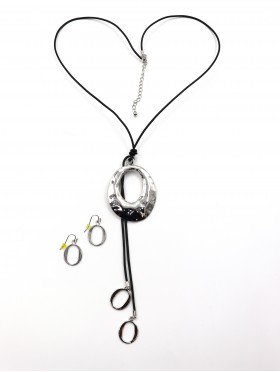 Circle Pendant Necklace W/ Tassel & Oval Earrings Set