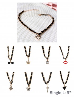 Twisted Chain Choker W/ Charm (6 Pcs Assorted)