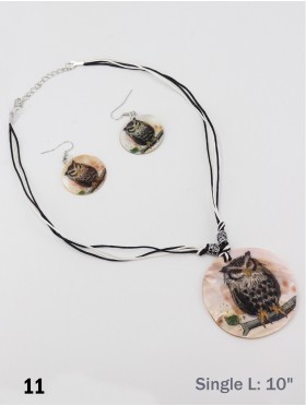 Fashion Owl Print Necklace and Earrings Set