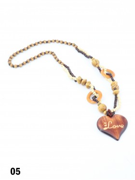 Wood Beads Necklace W/ Fashion Pendant