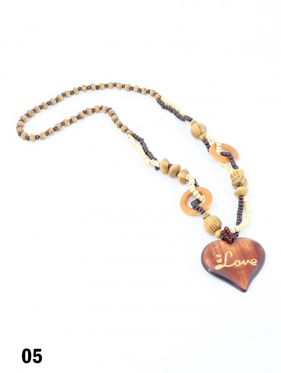 Wood Beads Necklace W/ Fashion Pendant