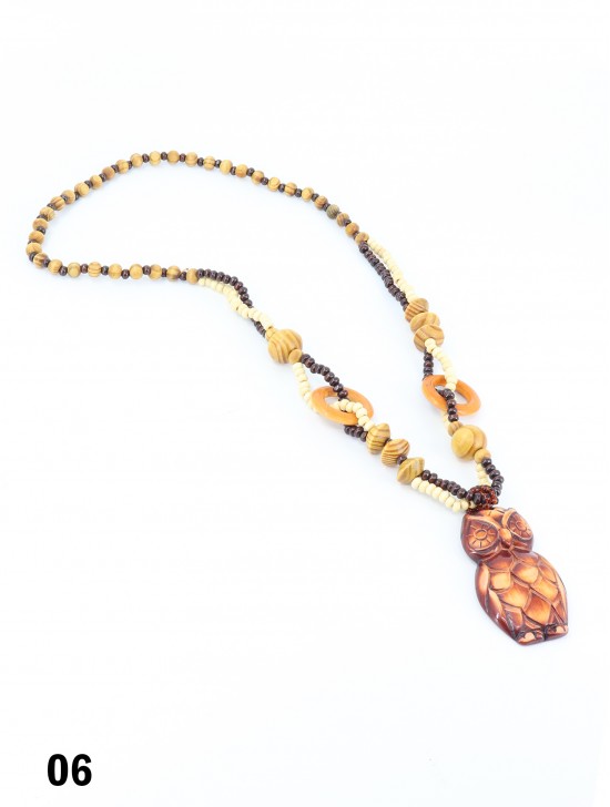 Wood Beads Necklace W/ Fashion Pendant