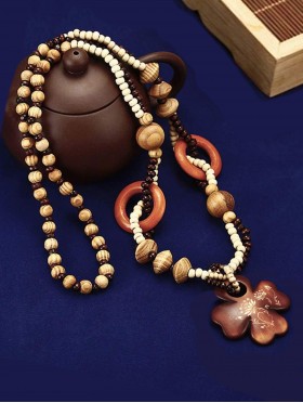 Wood Beads Necklace W/ Fashion Pendant
