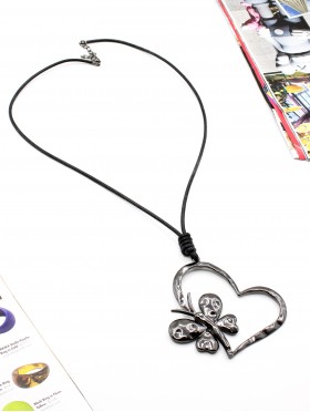 Rope Necklace W/ Heart and Butterfly