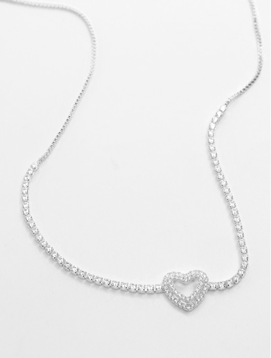 Heart Pendant Rhinestone Necklace 