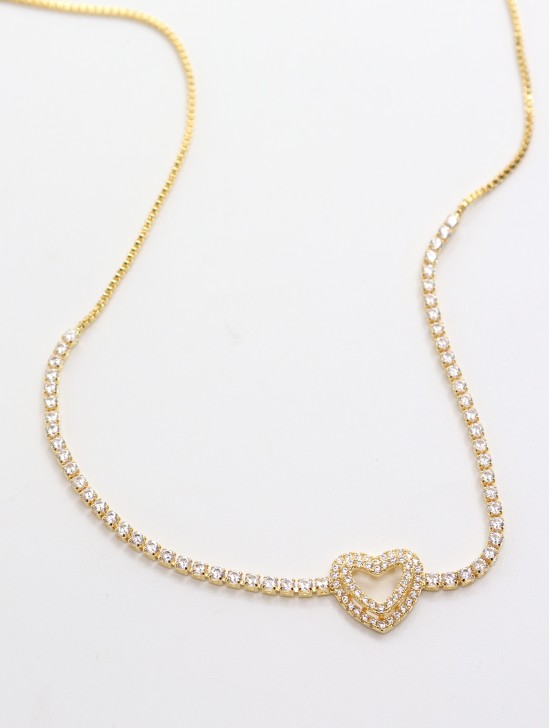 Heart Pendant Rhinestone Necklace 