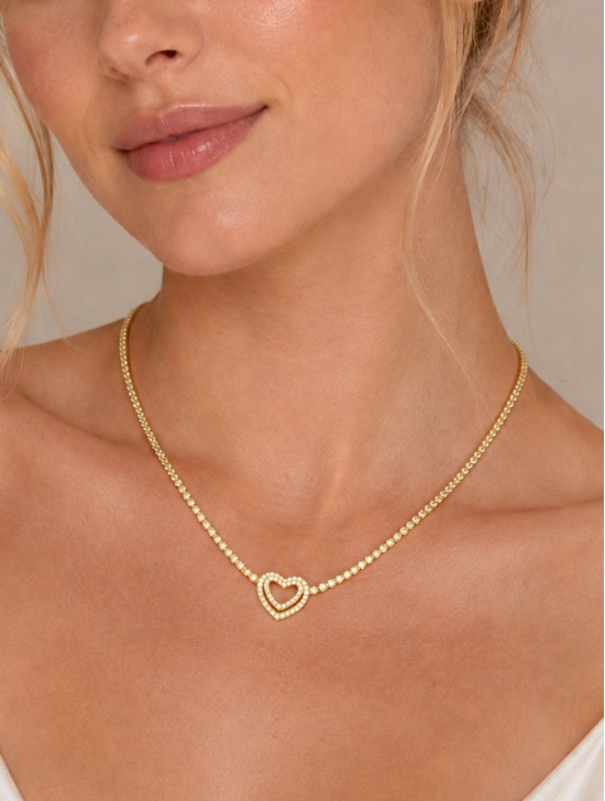 Heart Pendant Rhinestone Necklace 