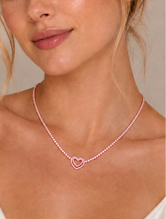 Heart Pendant Rhinestone Necklace 
