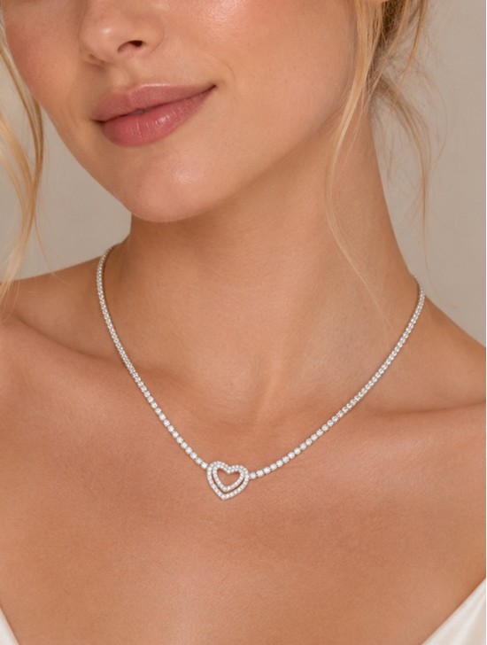 Heart Pendant Rhinestone Necklace 