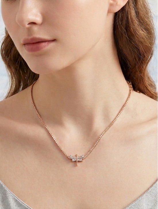 Dragonfly Pendant Rhinestone Necklace 
