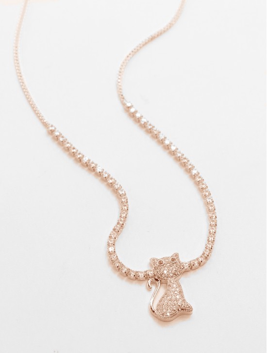 Cat Pendant Rhinestone Necklace 