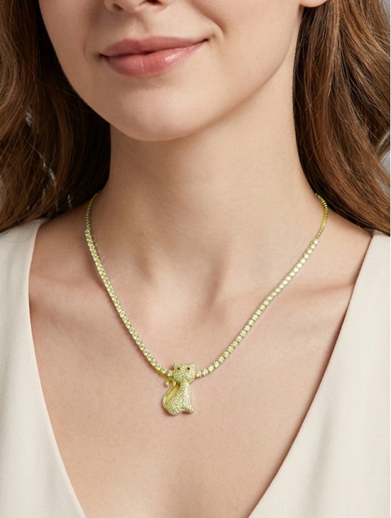 Cat Pendant Rhinestone Necklace 