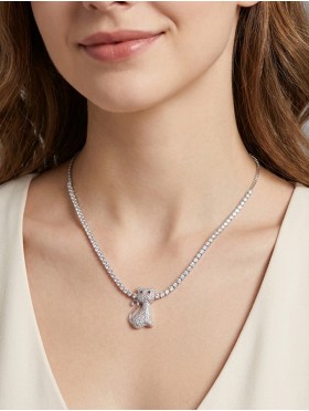 Cat Pendant Rhinestone Necklace 