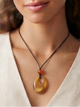 Rope Necklace W/ Precious Stone Pendent 