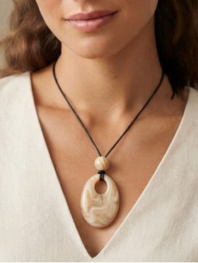 Rope Necklace W/ Precious Stone Pendent 