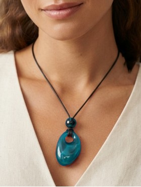 Rope Necklace W/ Precious Stone Pendent 