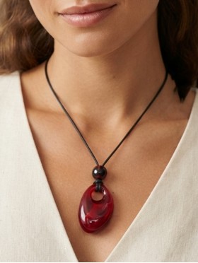 Rope Necklace W/ Precious Stone Pendent 