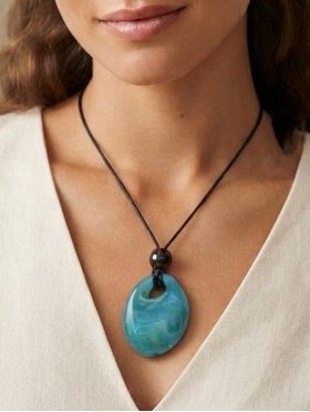 Rope Necklace W/ Precious Stone Pendent 