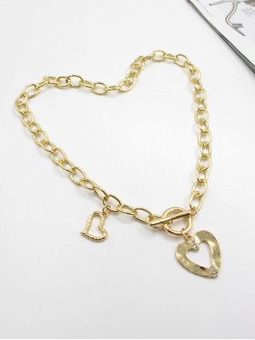 Double Heart Pendant Link Necklace 