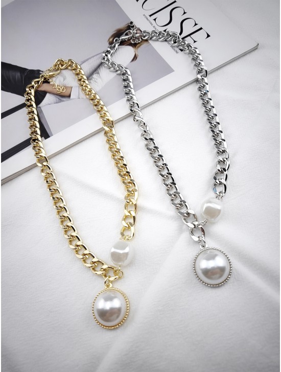 Pearl Pendant Link Necklace 