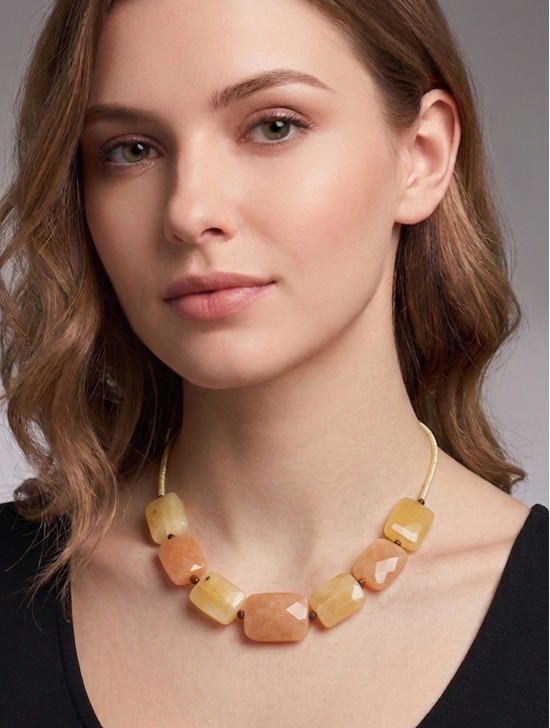 Yellow Stone Strand Beaded Necklace