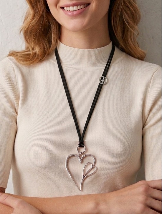 Rope Necklace W/ Double Heart Pendant