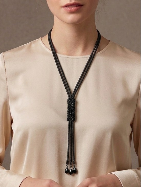 Rhinestone Tassels Rope Necklace