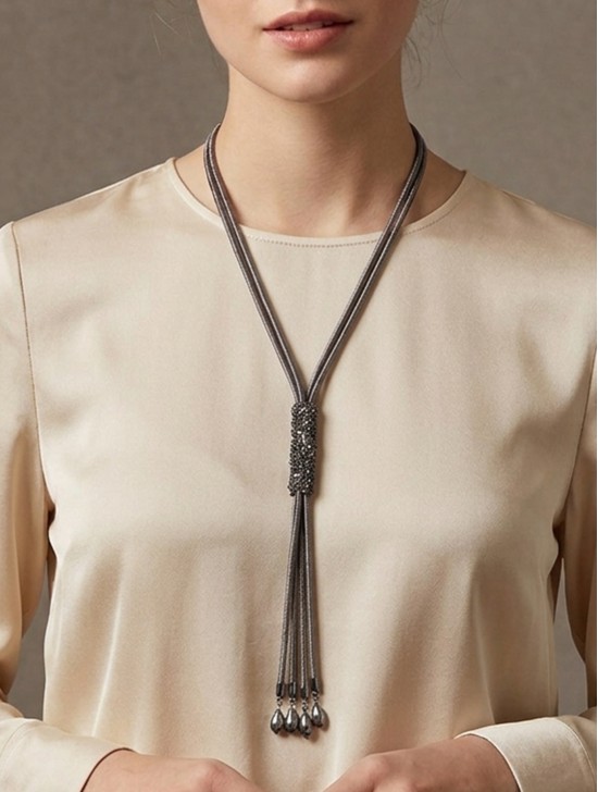 Rhinestone Tassels Rope Necklace