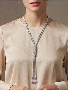 Rhinestone Tassels Rope Necklace