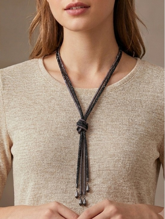 Rhinestone Tassels Sparkle Tube Necklace
