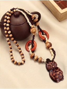 Wood Beads Necklace W/ Fashion Pendant
